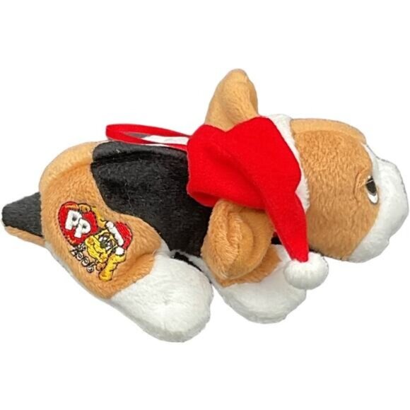 Holiday Beanie Plush Puppy Dog Santa Hat Red Ribbon Embroidered Design By PP - Picture 2 of 7